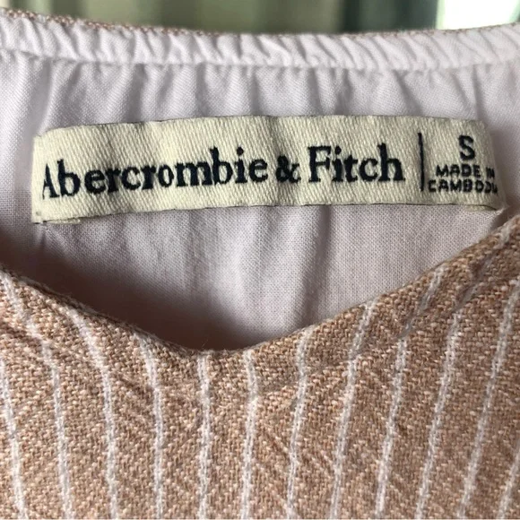 Abercrombie & Fitch Womens Size S Linen Blend Mini Summer Dress Tan Striped - Picture 7 of 11